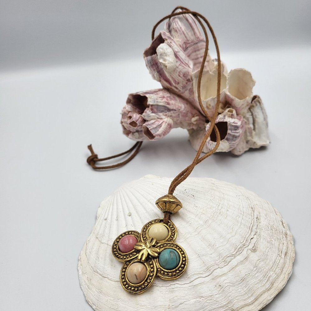 Leather Rope with Pink and Blue Pendant